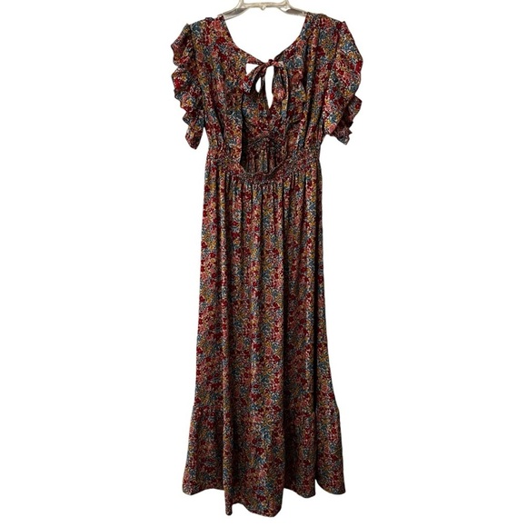 Gold & Silver Paris Ditzy Floral  Flutter Sleeves Smocked Waist Coquette 12 - Picture 9 of 15